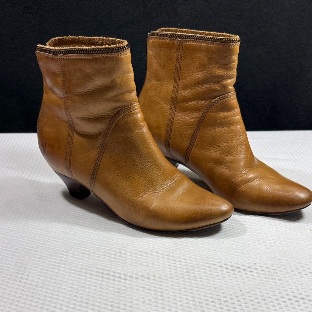 Frye Steffi Zip Short Brown Leather Ankle Boots Size 8.5 - Picture 2 of 16